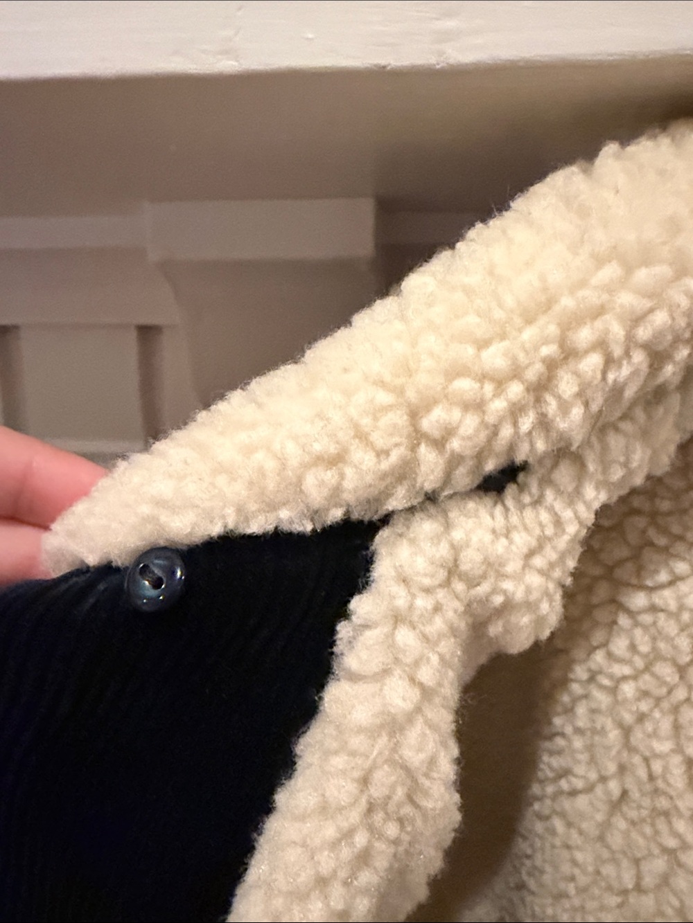 Sezane Navy Corduroy Sherpa-Lined Bomber - Picture 7 of 9